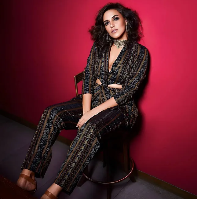 Woman in patterned outfit